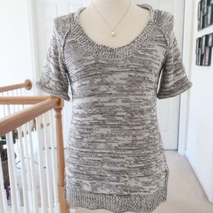 CAbi Marled black white short sleeve tunic sweater
